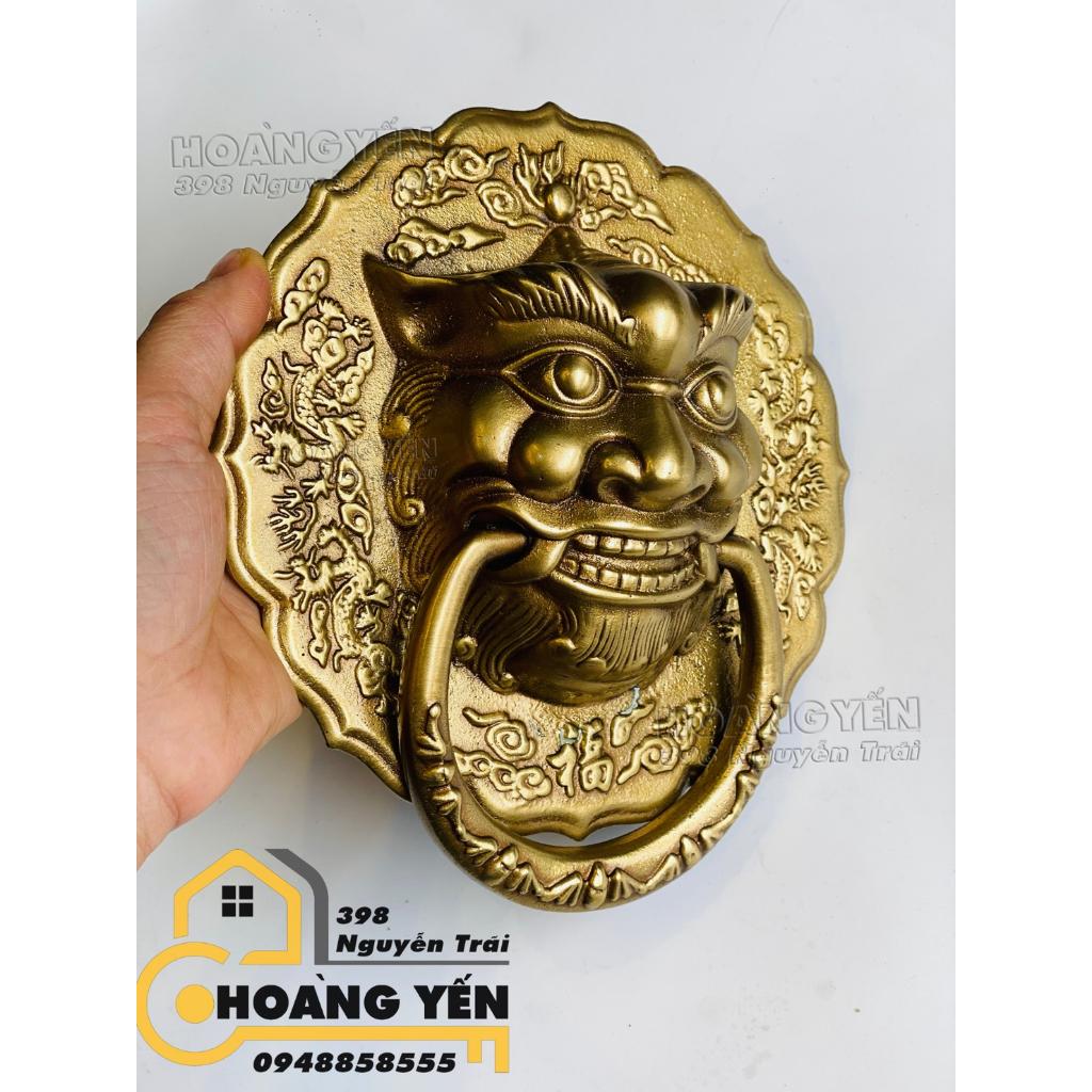 Tay nắm cổng mặt Hổ phù bằng đồng, Tay kéo cửa mặt hổ đồng đúc H04