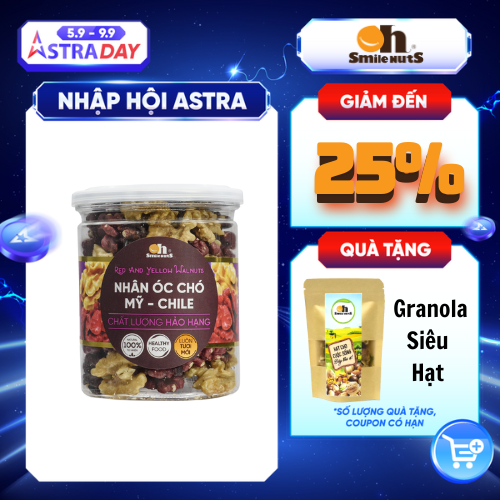 Mix 2 loại Nhân Óc Chó Đỏ Mỹ và Nhân óc chó Vàng Oh Smilenuts _ Trọng lượng 200g/400g _ Nhân Óc Chó Đỏ Mỹ - Nhân óc chó Vàng Chile tươi ngon, vị ngọt, nhân dày, vị béo không đắng, chát, hàng mới chất lượng _ phù hợp với phụ nữa mang thai