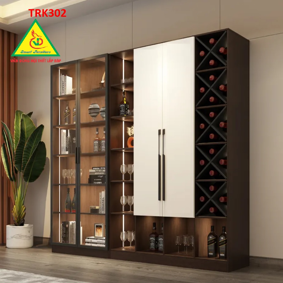 Tủ rượu gỗ MDF cánh kính TRK302 - Nội thất lắp ráp Viễn Đông ADV