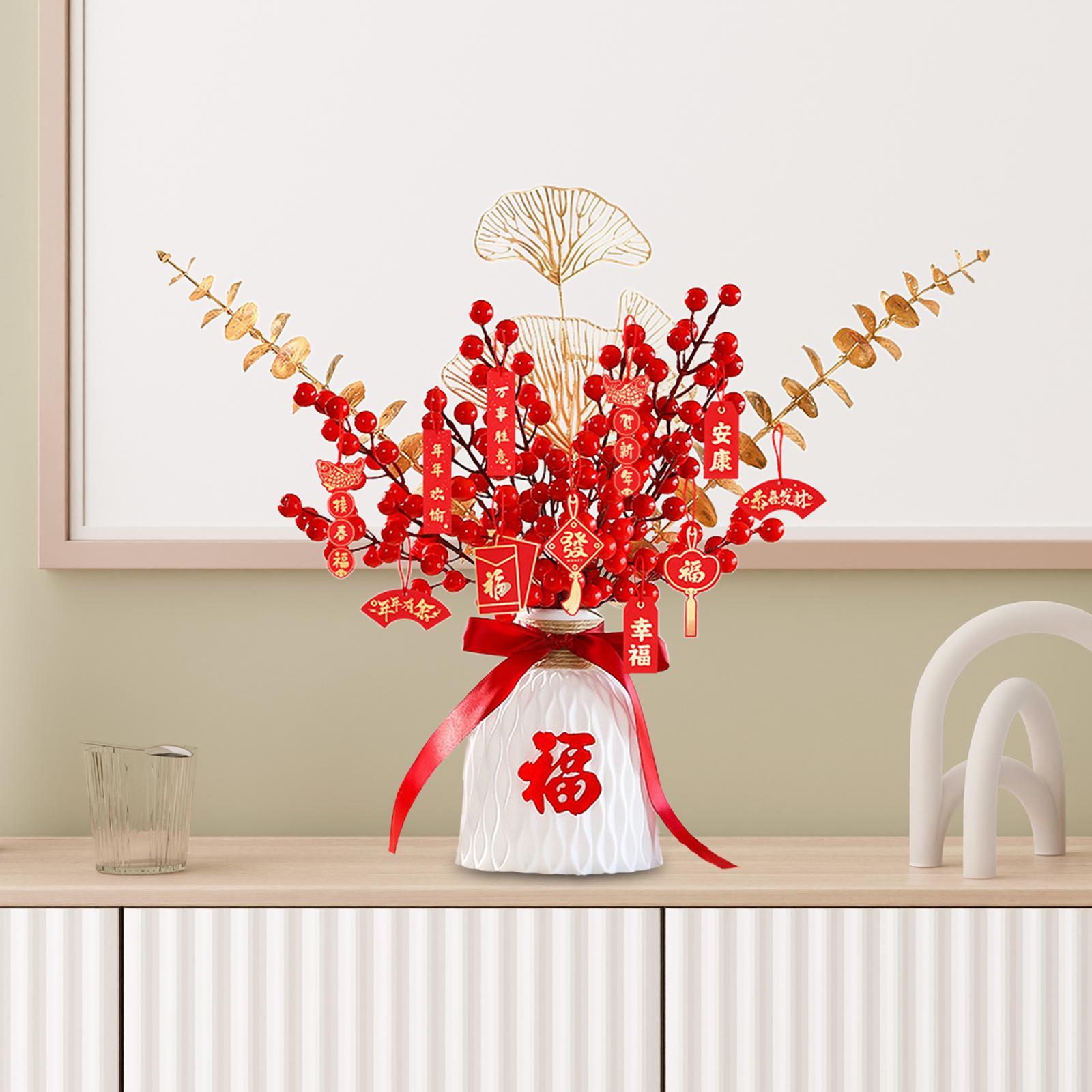 Red Chinese New Year Decoration Spring Festival Bonsai Table Centerpiece