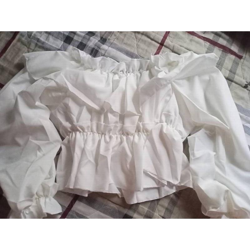 Áo Trễ Vai Viền Bèo Dài Tay Nữ 2 Tầng