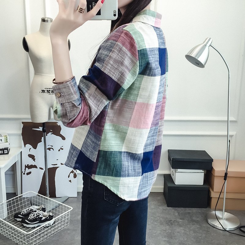 Áo sơ mi nữ kẻ caro phối màu cực xinh Sm02