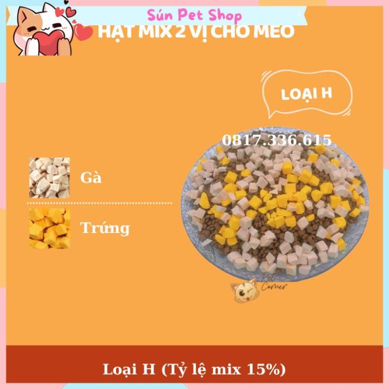 Hạt mix cao cấp cho mèo trộn thịt bò, gà, tôm, cá, lòng đỏ trứng, rau củ quả - Thức ăn hạt cho mèo kén ăn