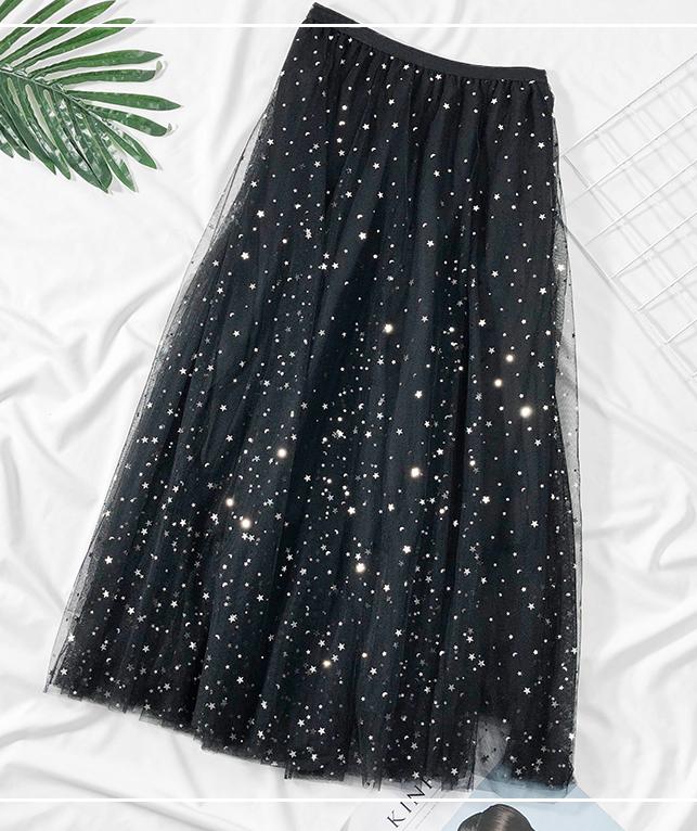 Chân váy ren Tulle - Tutu xòe tròn đính trăng sao lấp lánh giá siêu tốt VAY21 Free size