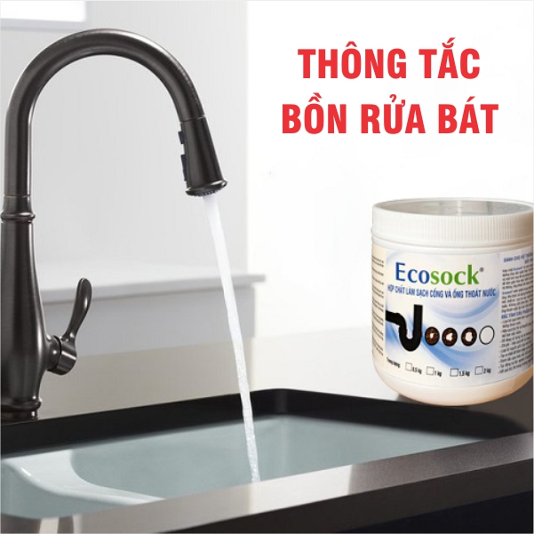 EcoClean ECOSOCK - Thông Tắc TỨC THỜI, Phân Hủy Tóc, Dầu Mỡ, Thức Ăn, Chất Thải - Hộp 500 gr