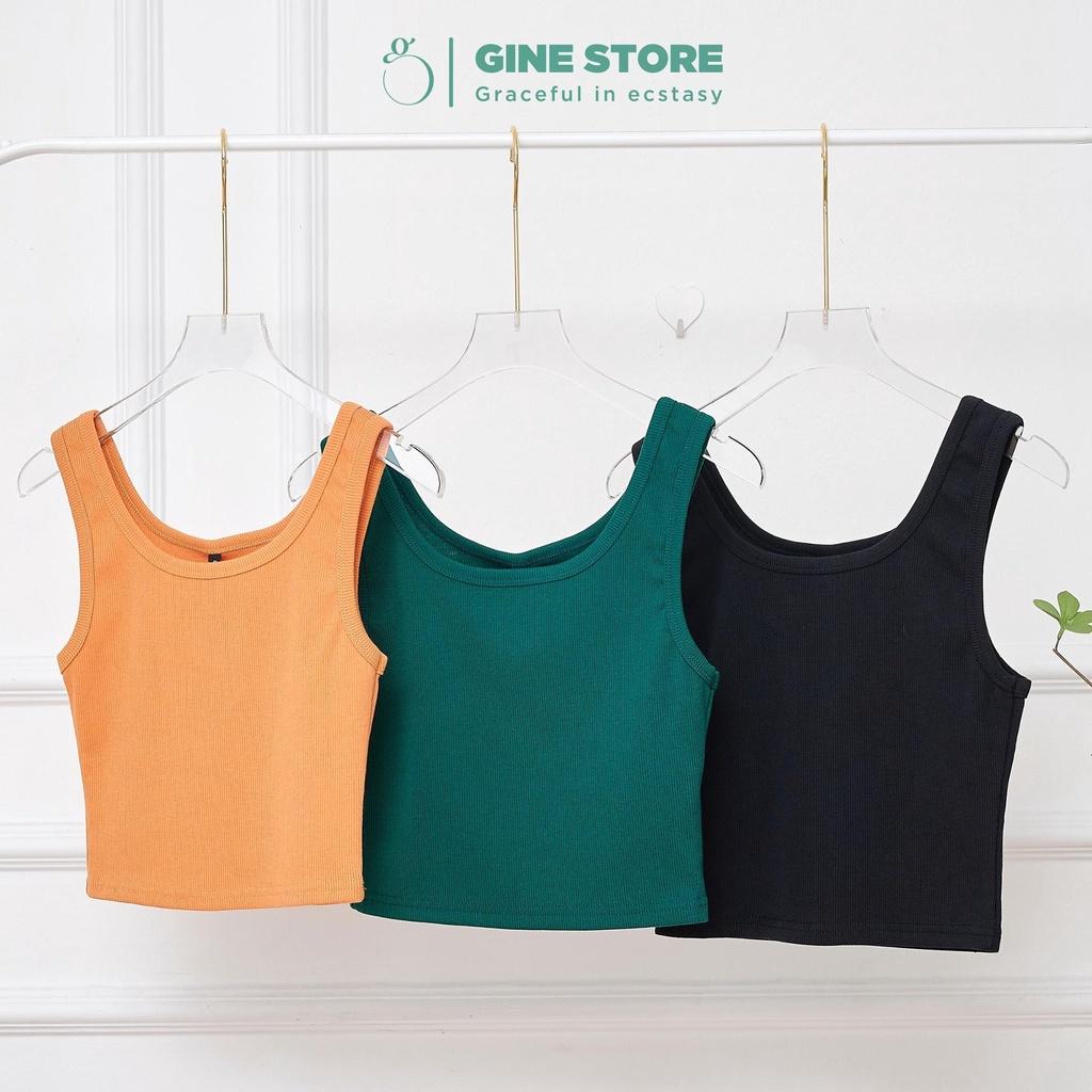 Áo croptop nữ hai dây bản to SUE chất thun bo gân co giãn, áo thun Tanktop body dáng lửng cho nữ GINE STORE