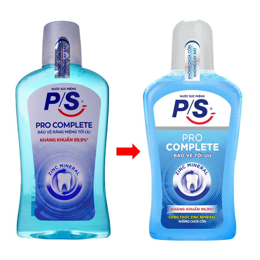 Combo 2 Nước Súc Miệng P/S ZincMineral Không Cồn Không Cay Rát Kháng Khuẩn 99.9% Bảo Vệ Răng Miệng Toàn Diện 500Ml/Chai