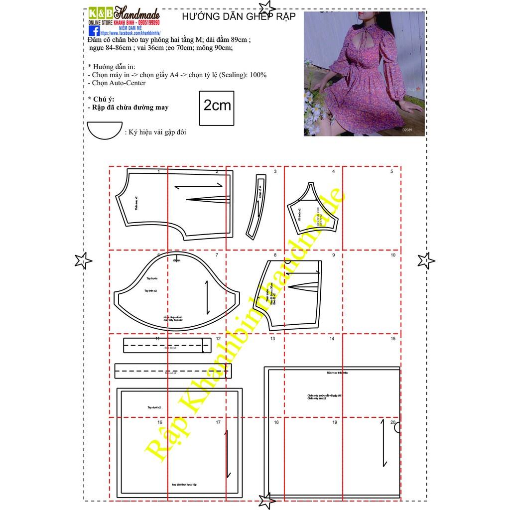 Rập giấy đầm cổ chân tay phồng mã 1252 (BẢN VẼ)