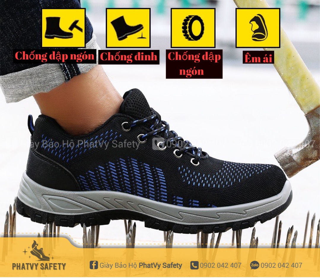 Giày Bảo Hộ Lao Động 2TH Kiểu Dáng Thể Thao Mũi Thép, Đế Lót Thép BD0064- Chống Đinh/Trơn Trượt -Giày Công Trình