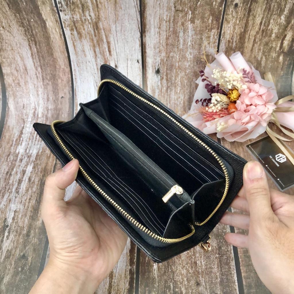Clutch Da Cá Sấu Thật 1 Khóa - Clutch Cá Sấu Màu Đen 6 Gù, Ví Cầm Tay Có Ngăn Đựng Điện Thoại, BH 24 Tháng