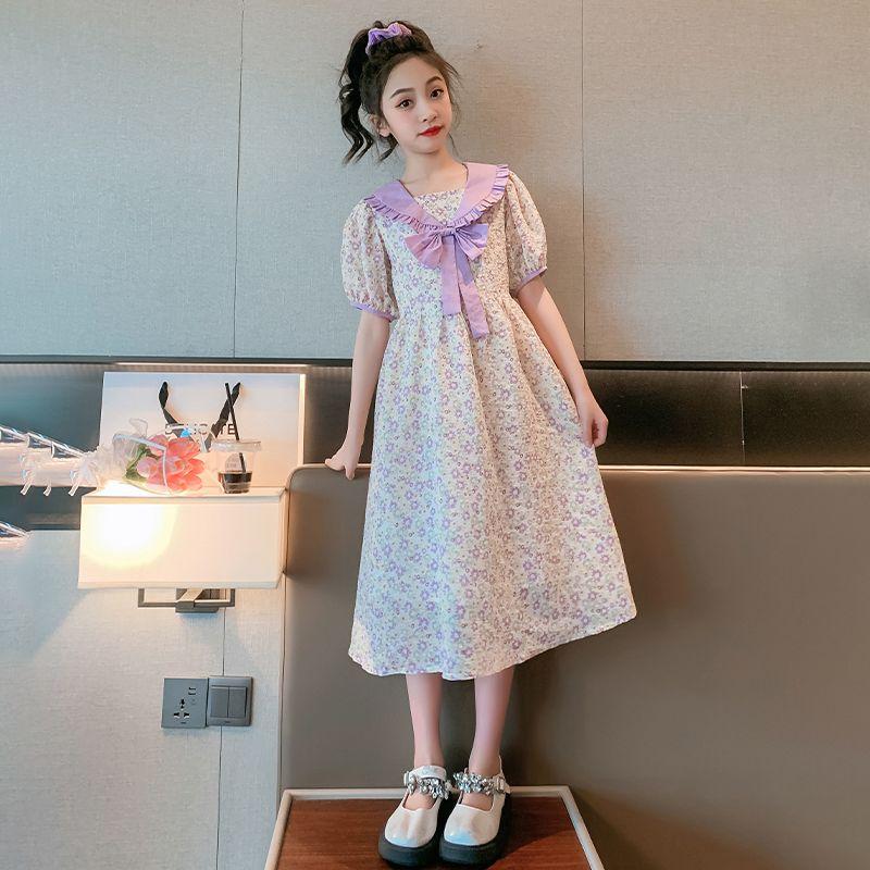 DONGSHOP HOT đầm trẻ em mùa hè cô gái phong cách bowknot váy 2023 váy công chúa vừa bé đầm hoa đầm