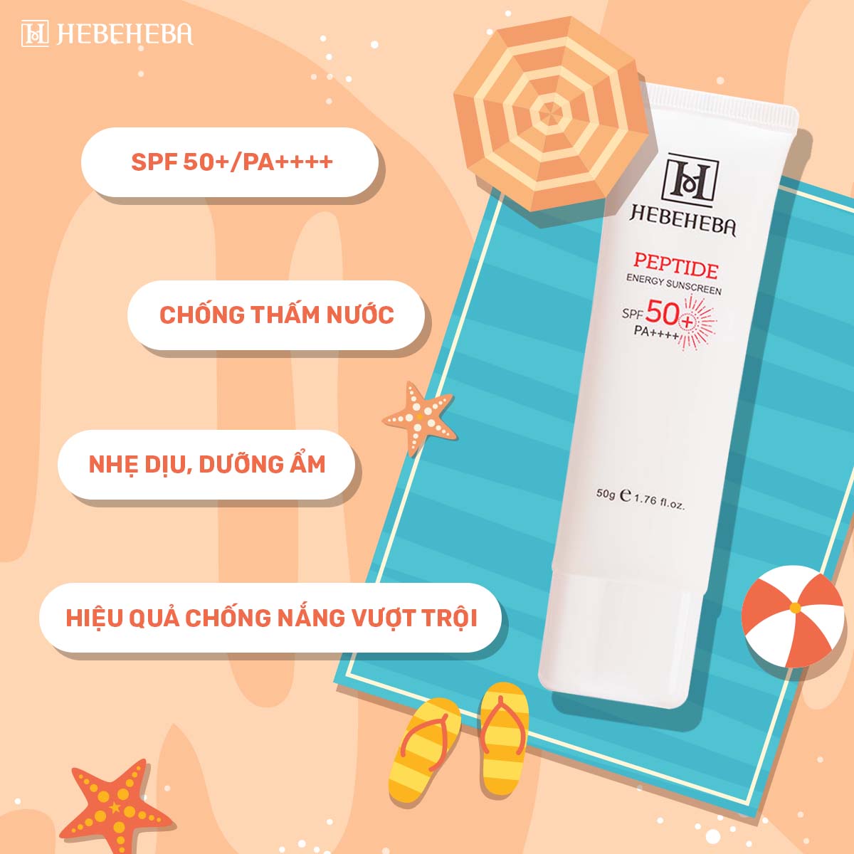 Kem Chống Nắng Dưỡng Trắng Nâng Tone HEBEHEBA PEPTIDE ENERGY SUN SCREEN