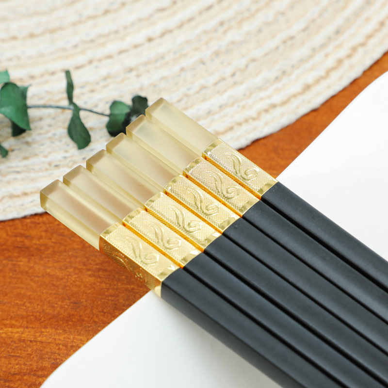 Combo 10 Đôi Đũa Chất Liệu Sợi Thủy Tinh Mạ Vàng Hổ Phách Cao Cấp