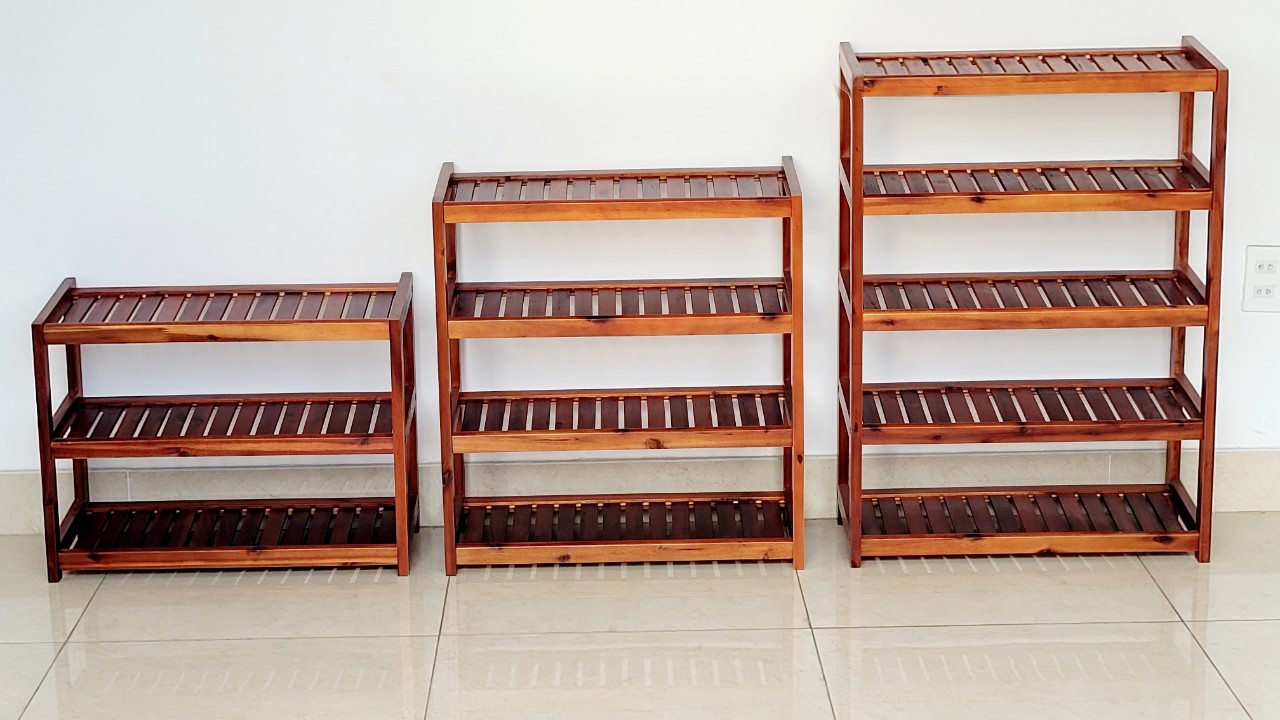 Kệ Giày Gỗ 3 Tầng, 4 Tầng, 5 Tầng Màu Nâu Ngang 60cm Nan Nghiêng - Hàng VN Xuất Khẩu