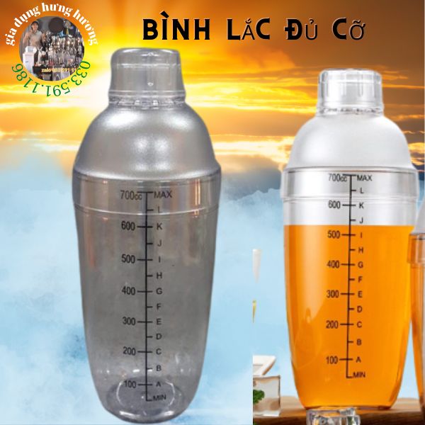 Bình lắc Shaker pha chế nhựa chia vạch đen 350ml, 500ml, 700ml, 1000ml chuyên dụng cụ pha chế trà sữa bartender