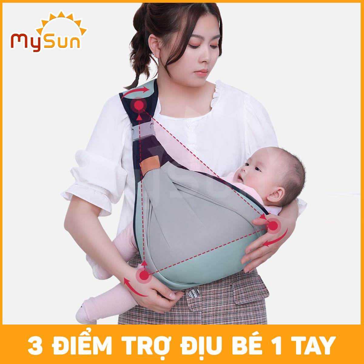 Đai địu bằng vải lưới giá rẻ cho em bé điệu trẻ sơ sinh bế nằm ngang MySun