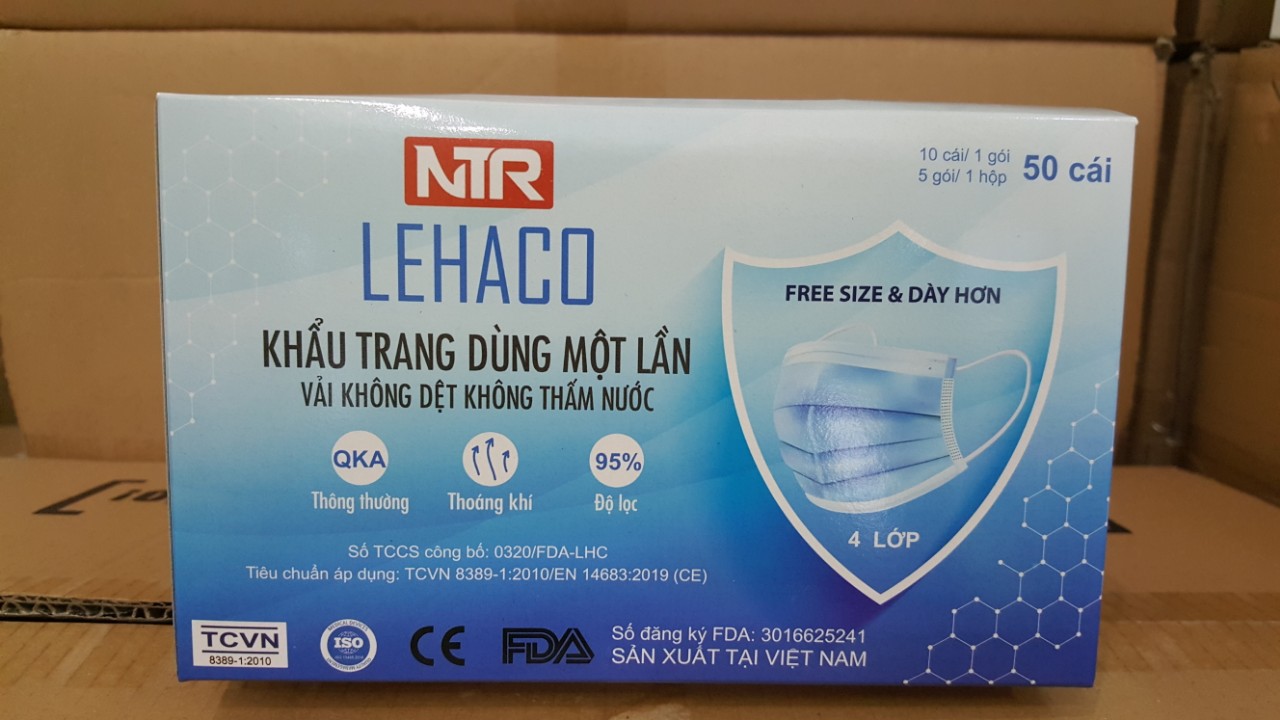 Khẩu trang y tế 4 lớp LEHACO NTR xuất khẩu có CE FDA 50 cái