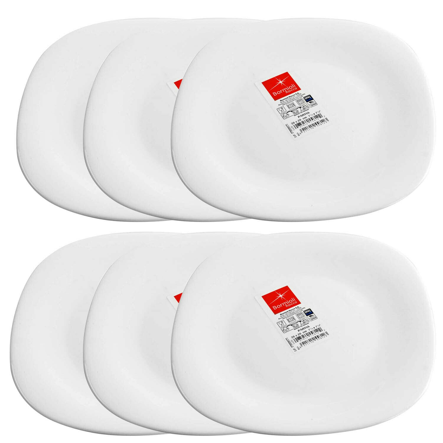 Combo 4 đĩa hình vuông vê cạnh cỡ 20 cm x 20 cm - Sản xuất tại Tây Ban Nha