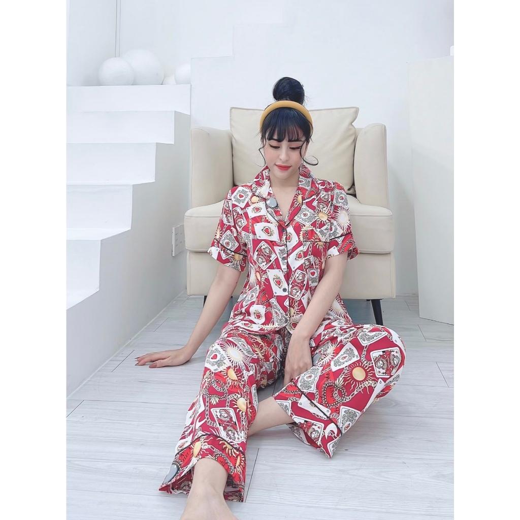 Đồ Bộ Pijama Lụa Mango Cao Cấp Tay Ngắn Quần Dài (vàng/đỏ/đen/xanh/dâu/bơ/vân) đủ size dưới 65Kg - 6