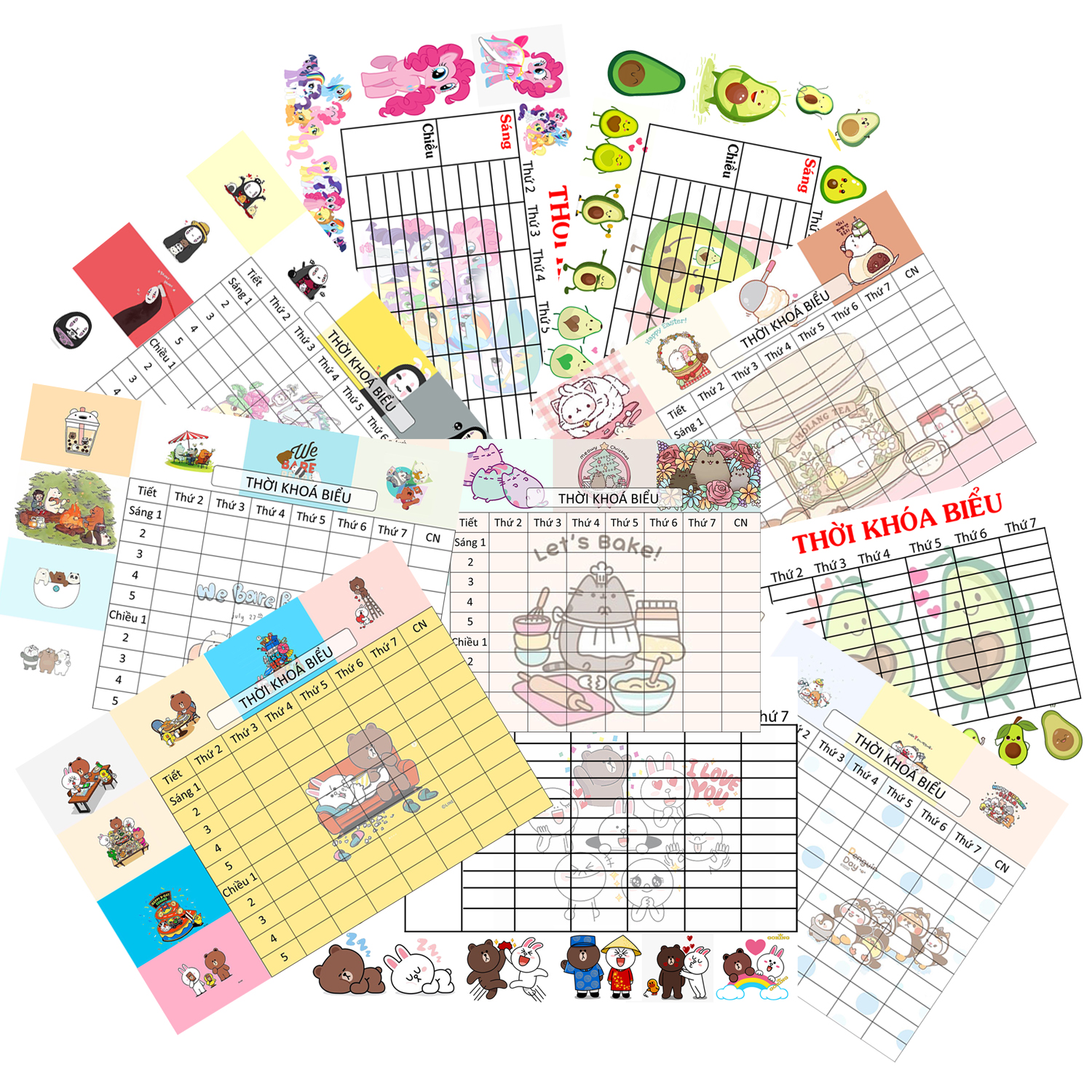 SET 5 Thời khóa biểu học sinh cute, đáng yêu, dễ thương