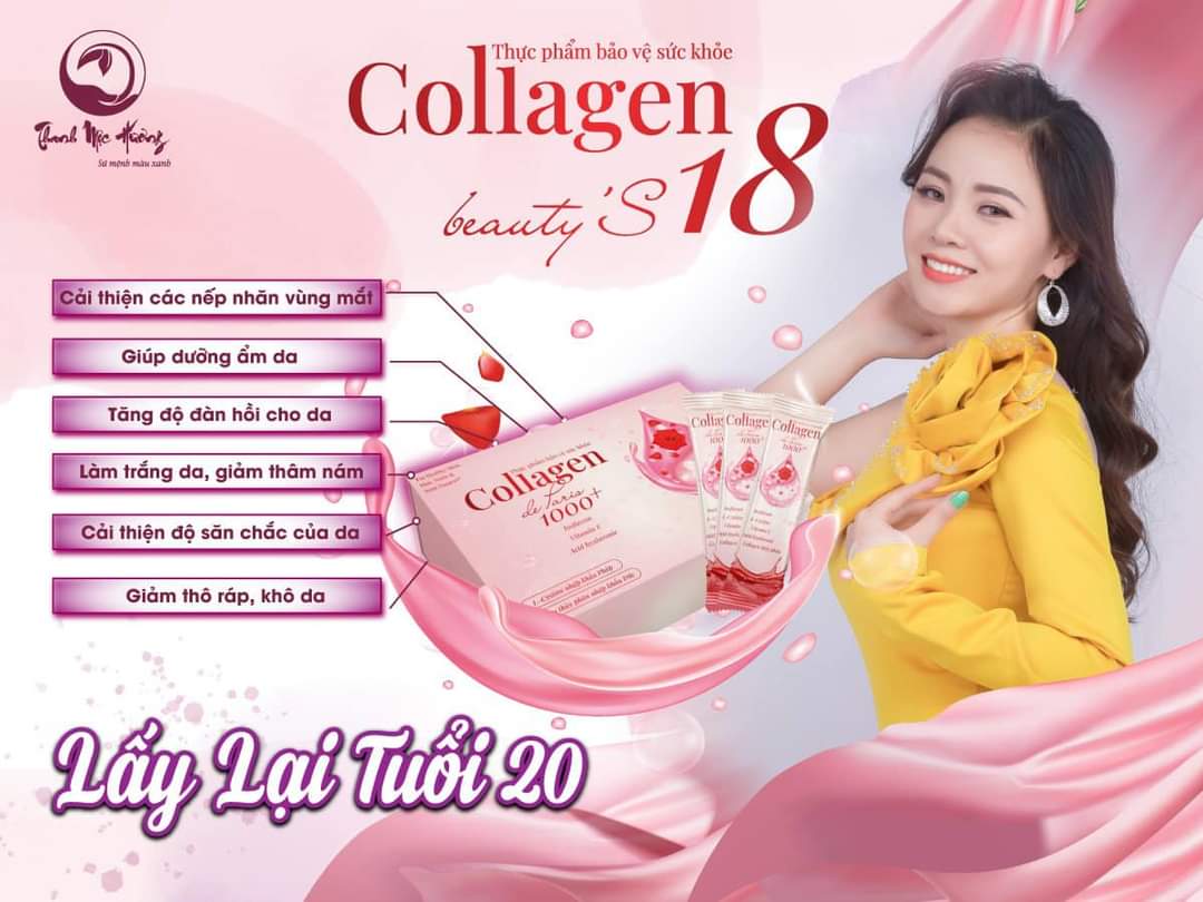 Collagen Beauty'S18 Thanh Mộc Hương dạng bột cốm thủy phân Glutathion sâm tố nữ mờ nám sáng da ngừa khô hạn hộp 30 gói