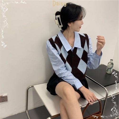Áo Ghile Len Nữ Sọc Caro Áo Len Không Tay Basic Phong Cách Hàn Quốc - Mã AOL006
