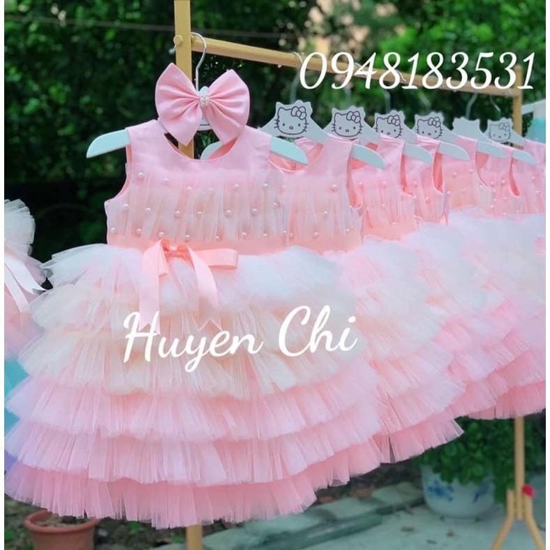 VÁY CÔNG CHÚA CẦU VỒNG - Hồng ruy băng đen,Sz 5(19-23 kg)