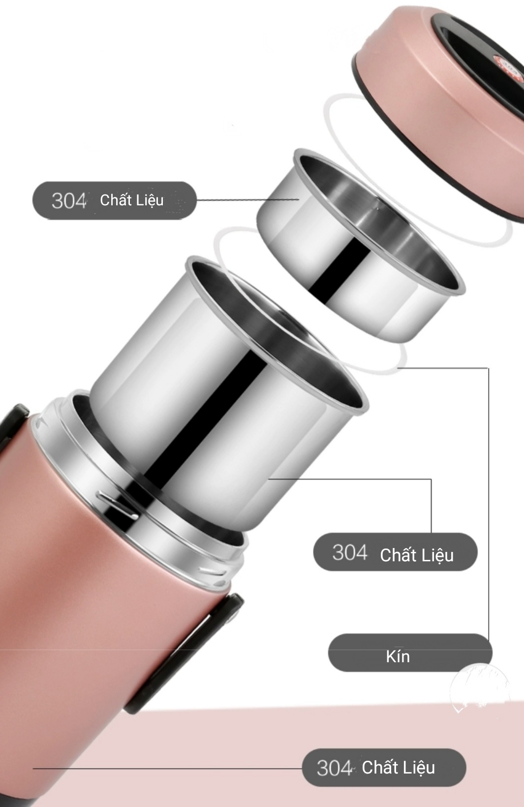 Cặp lồng ủ cơm cháo HAK1 inox 304# cao cấp 1,2 Lít / 1,6 lít và 2 lít chống tràn