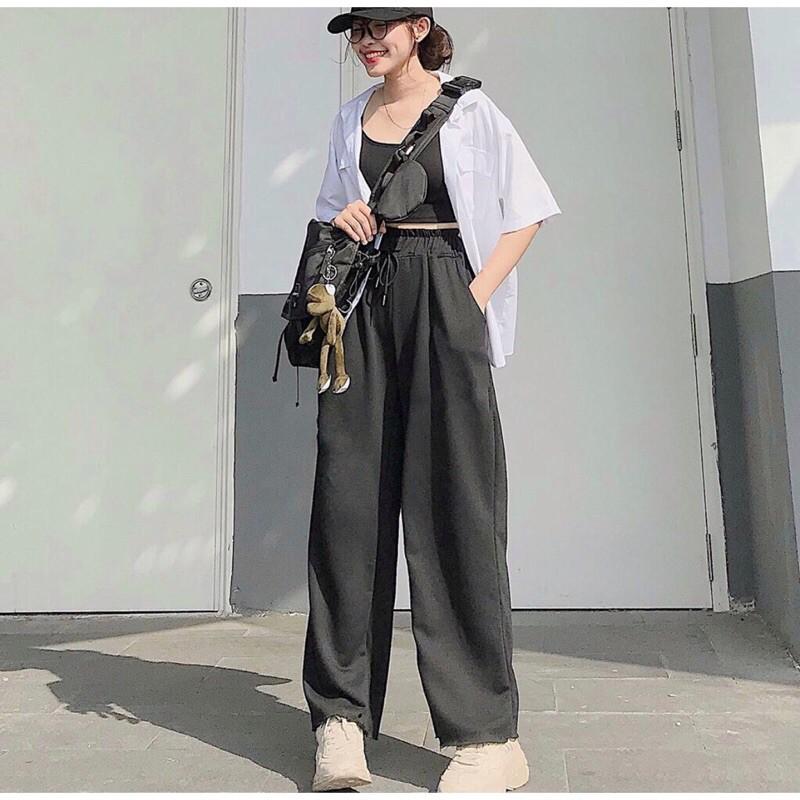 Quần Jogger Nỉ Ống Rộng ULzzang Nữ Culottes Suông Nữ