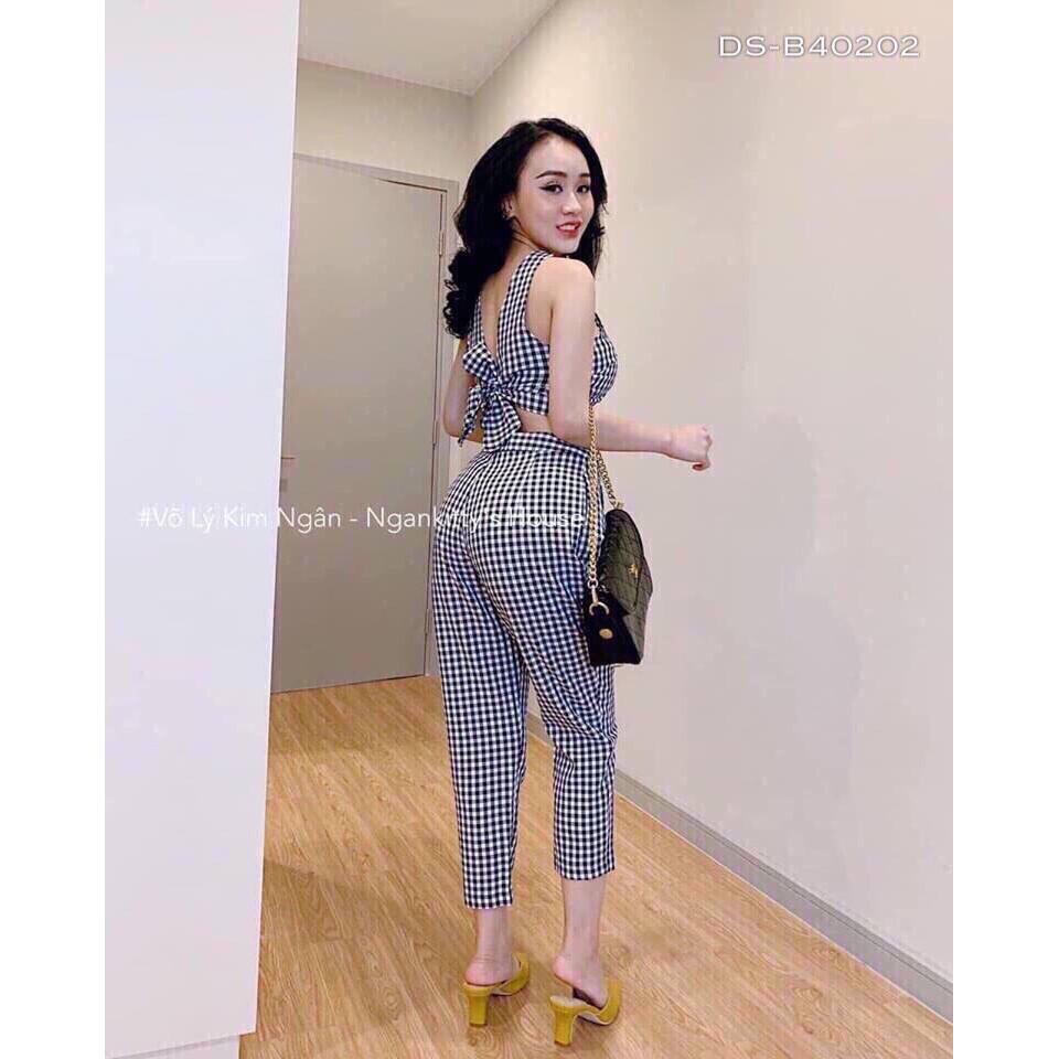 Sét bộ caro hở lưng cột nơ sau cực sexy