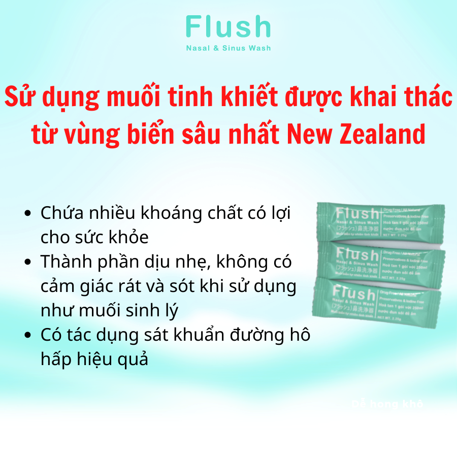 Muối Biển NewZealand Tinh Khiết FLUSH Rửa Mũi Cho Trẻ Hộp 30 Gói