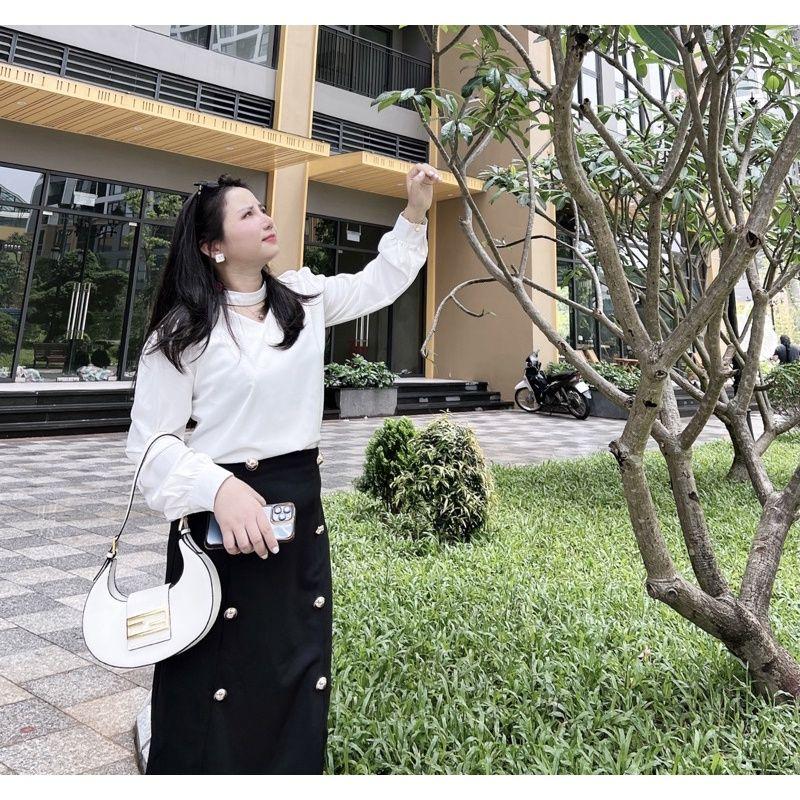 Chân Váy Bút Chì Công Sở Dài Chất Umi Co Giãn cách điệu đính cúc