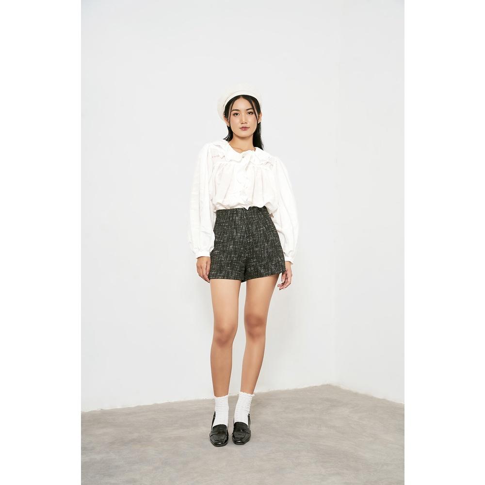 DOTTIE - Áo kiểu phối bèo nhún nữ trắng T0563