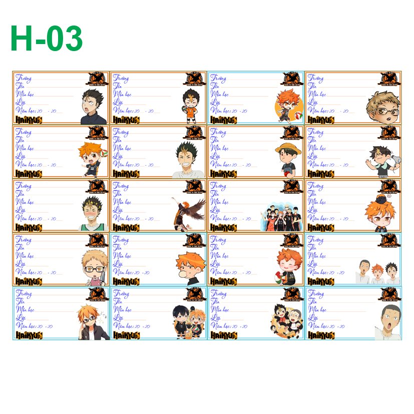 Nhãn vở set 40 nhãn Haikyuu!!