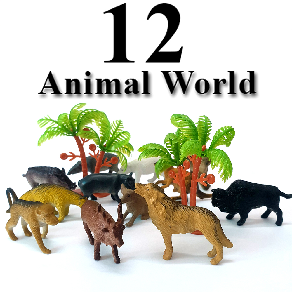 Bộ 12 đồ chơi sở thú kèm cây trang trí New4all Animal World cho bé 2-4 tuổi