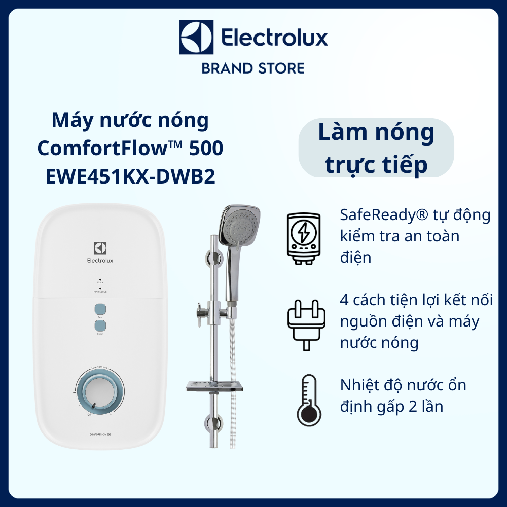 Máy nước nóng Electrolux ComfortFlow 500 - EWE451KX-DWB2 - Nhiệt độ nước ổn định, linh hoạt, an toàn [Hàng chính hãng]