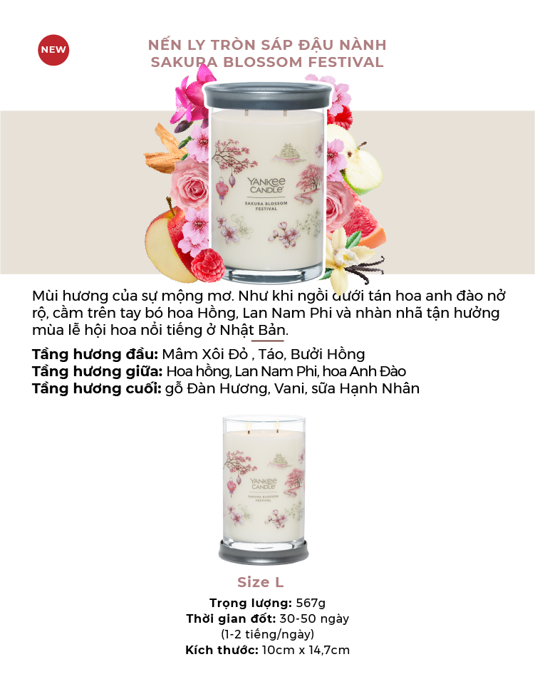 Nến ly tròn sáp đậu nành Yankee Candle size L (567g) - Sakura Blossom Festival