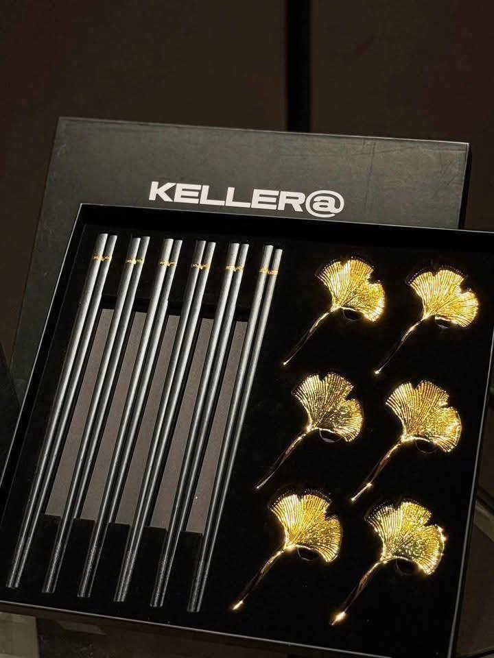 Set đũa &amp; gác đũa KELLER@ Lá Ngân Hạnh hàng chính hãng