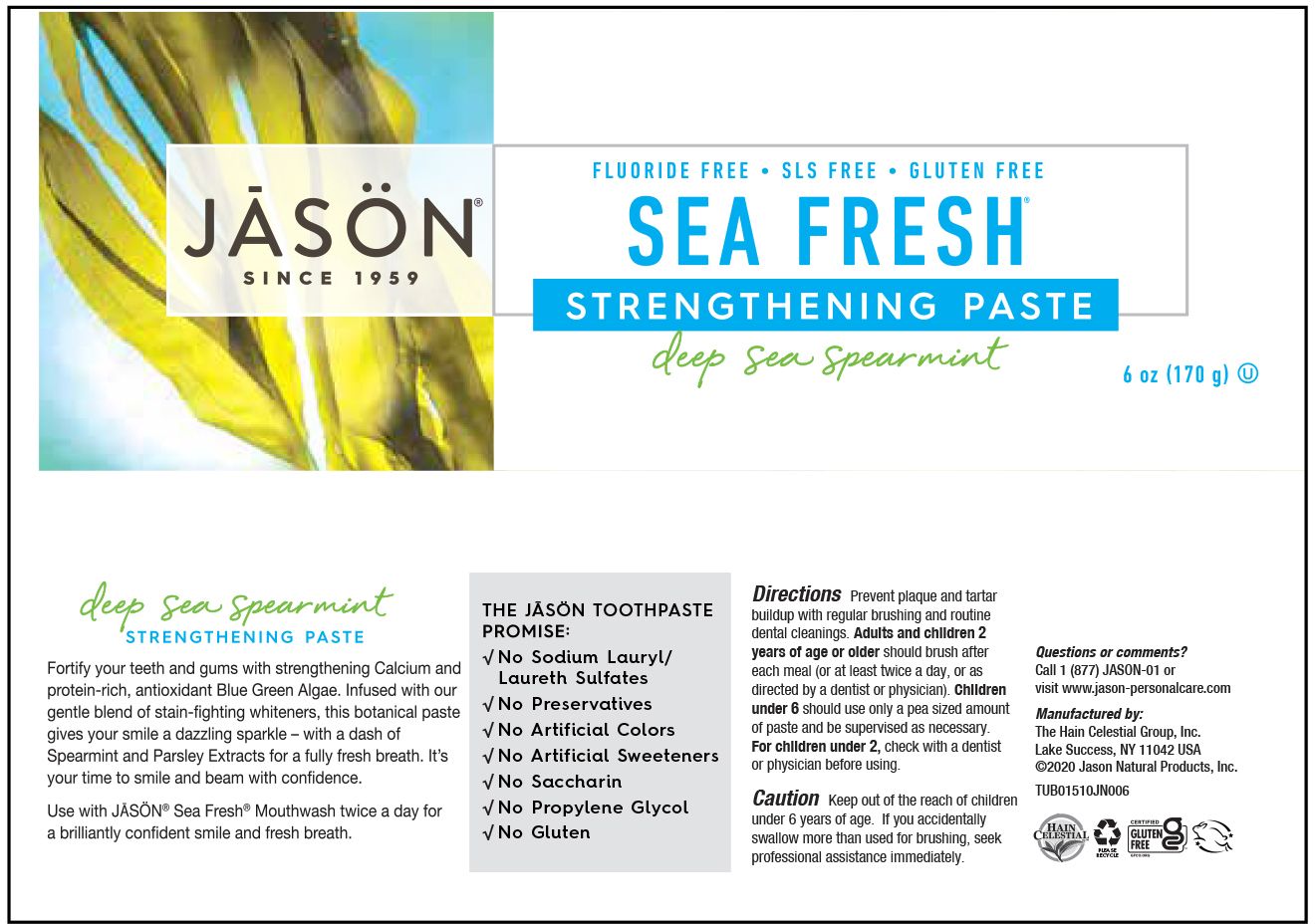 Kem đánh răng cho răng chắc khỏe JASON SEA FRESH STRENGTHENING TOOTHPASTE DEEP SEA SPEARMINT