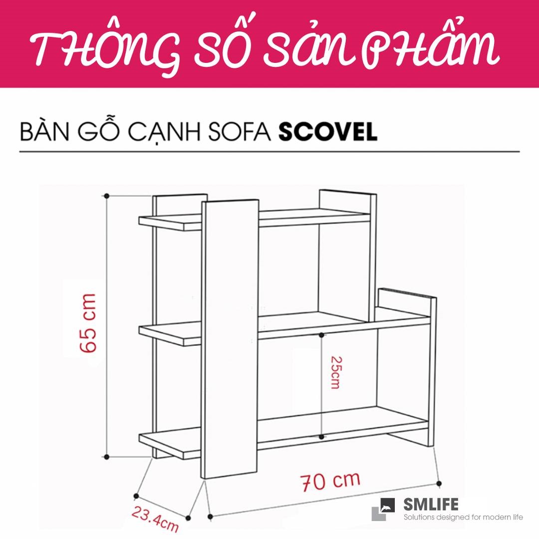 Bàn gỗ cạnh Sofa hiện đại SMLIFE Scovel | Gỗ MDF dày 17mm chống ẩm | D70xR23.4xC65cm