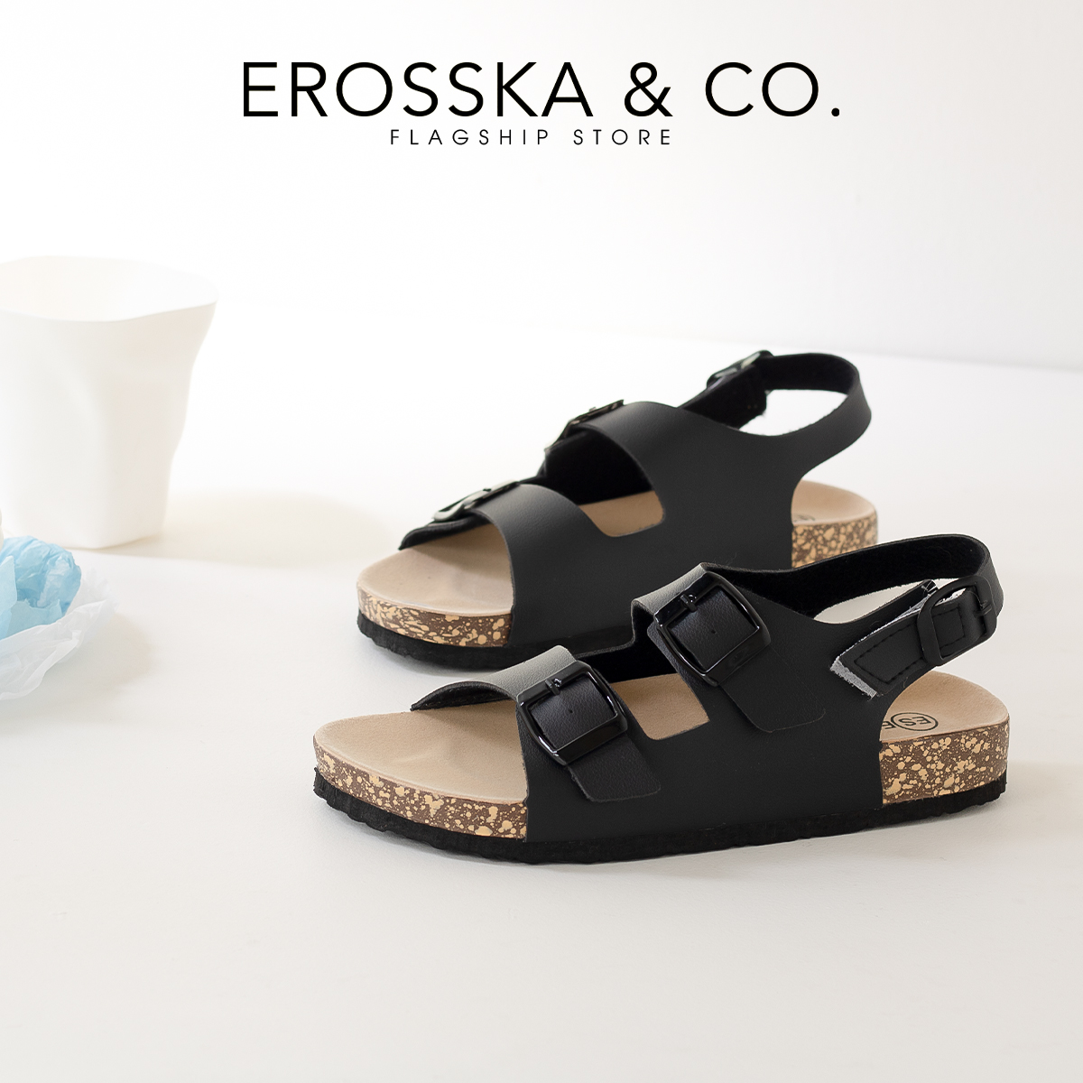 Sandal Birken đế trấu quai ngang phối khoá thời trang Erosska DT012