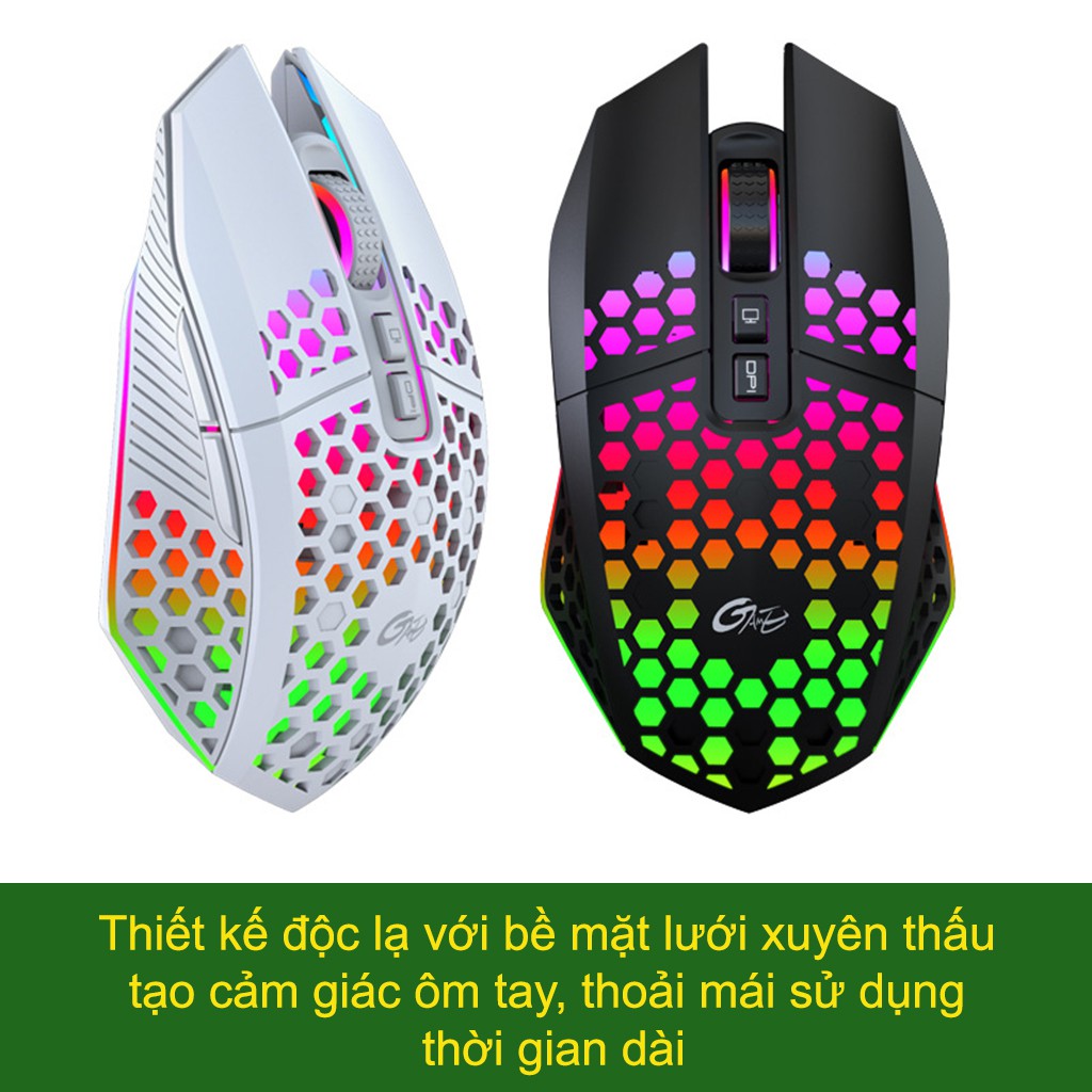 Chuột không dây chơi game HXSJ X801 thiết kế độc lạ Led RGB đổi màu click chống ồn DPI 1600 - Hàng chính hãng