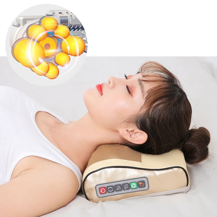 Gối massage cổ vai gáy, máy massage hồng ngoại 20 bi cao cấp