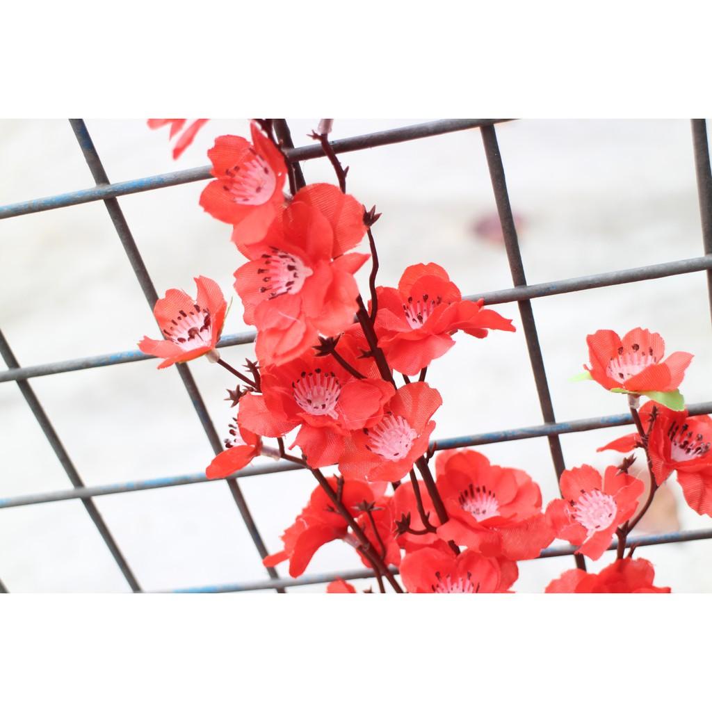 Cành hoa đào Phát Lộc trang trí/Hoa vải lụa