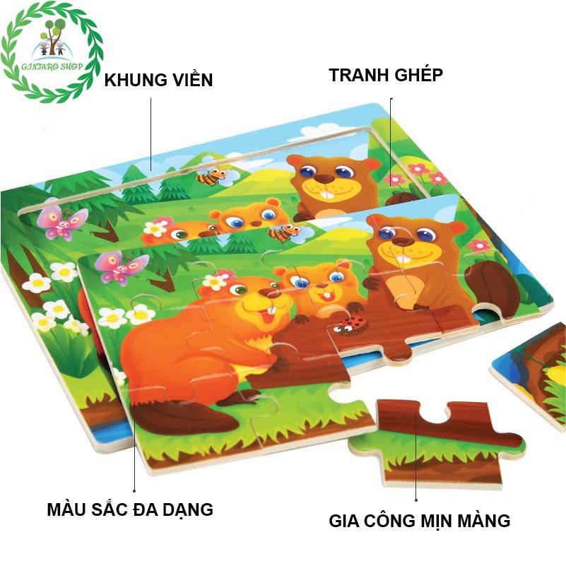 Đồ chơi xếp hình chất lượng cao puzzle , Bộ xếp hình bằng gỗ 12 miếng đa dạng hình ảnh GINTARO SHOP