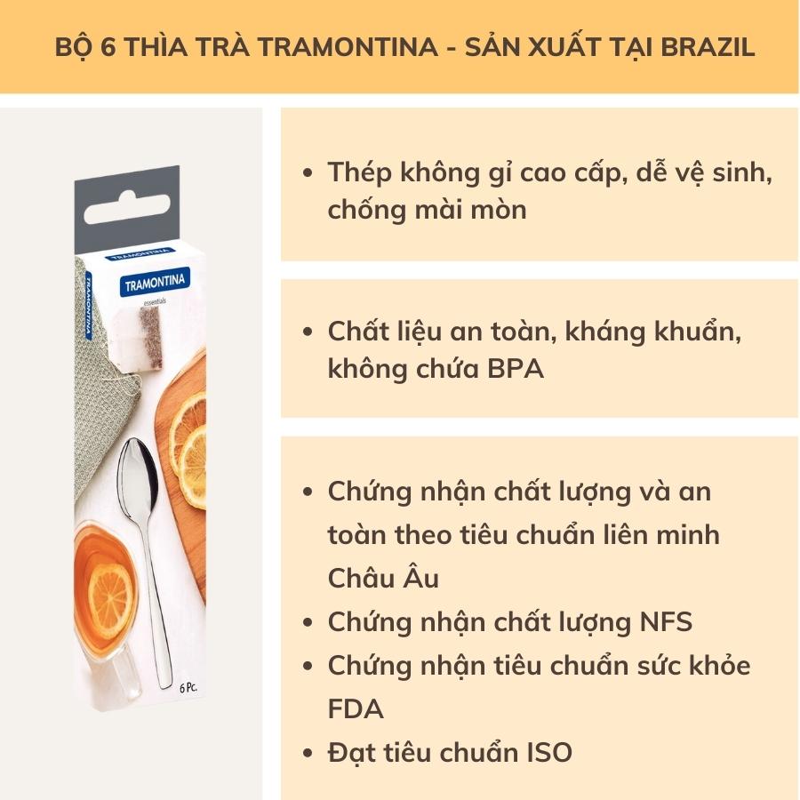 Bộ 6 Thìa Uống Trà, Café Tramontina Amazonas Chất Liệu Thép Không Gỉ An Toàn Cao Cấp Sản Xuất Tại Brazil