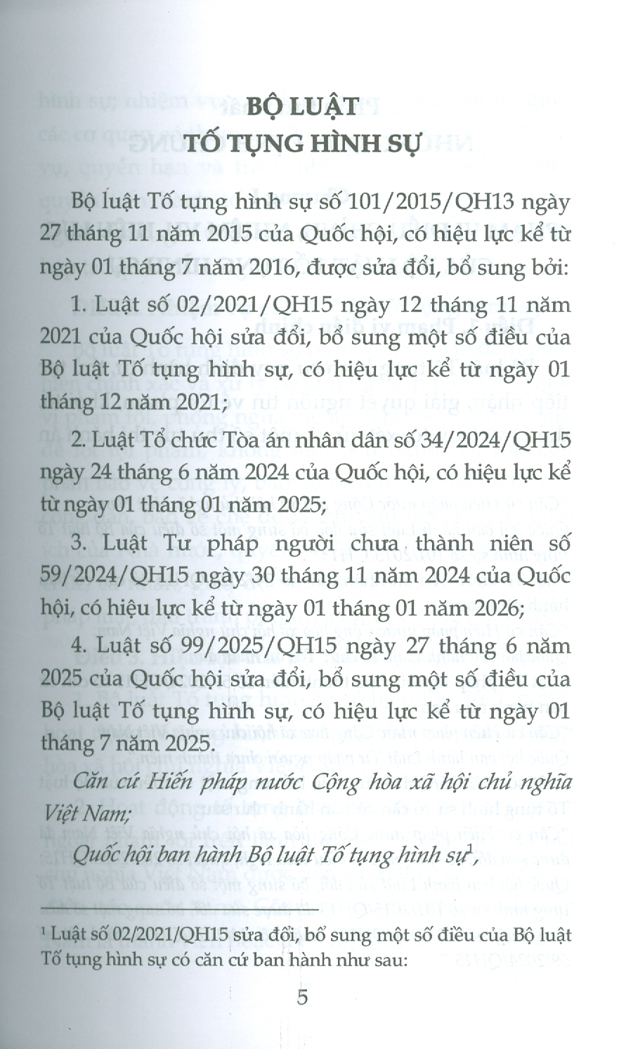 Bộ Luật Tố Tụng Hình Sự Năm 2015 (Sửa Đổi, Bổ Sung Năm 2021, 2024, 2025)