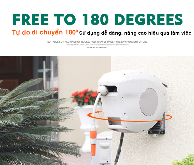 Bộ vòi tưới cây, vòi rửa xe thu cuốn ống tự động 20 mét ống trong lô cuốn và 2 mét cấp nước HRW-20