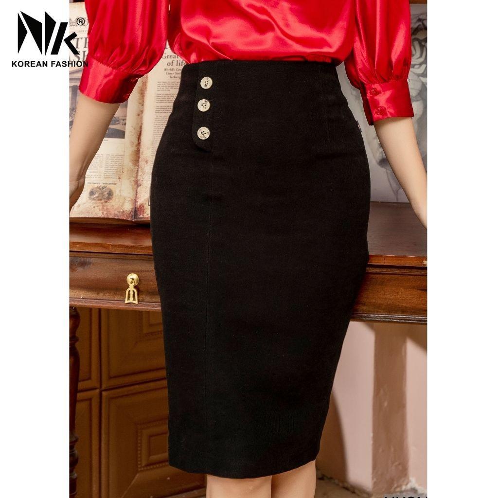Chân Váy Thiết Kế Công Sở UK FASHION Dáng Ôm Phối Khuy Lệch, Chất Liệu Nhập Hàn Mềm Mịn, Co Giãn NKCV2011002