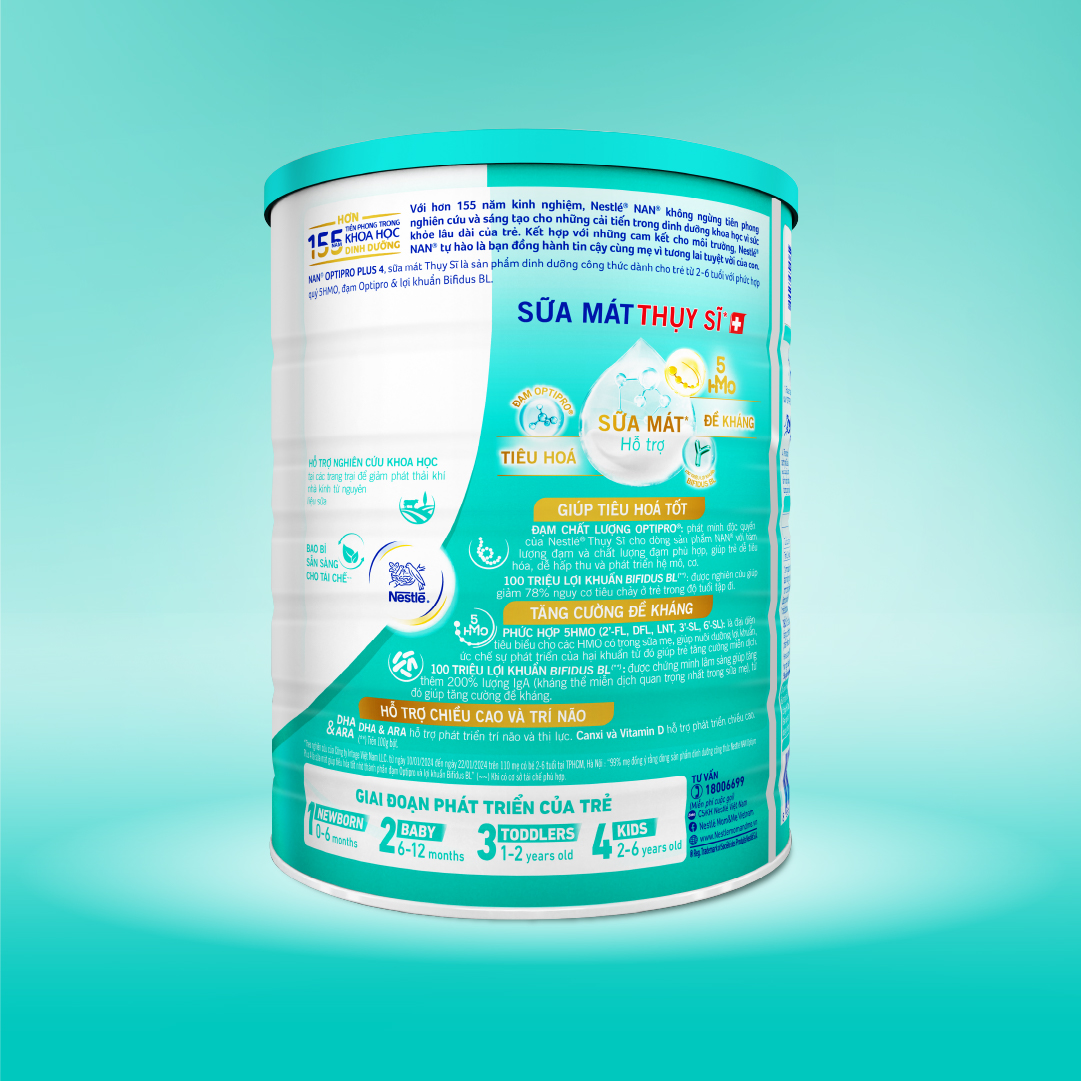 Bộ 2 Lon Sữa bột Nestlé NAN OPTIPRO PLUS 4 1500g/lon với 5HMO giúp tiêu hóa tốt + Tăng cường đề kháng (Bé 2-6 tuổi) - Tặng Ấm đun siêu tốc Kalpen